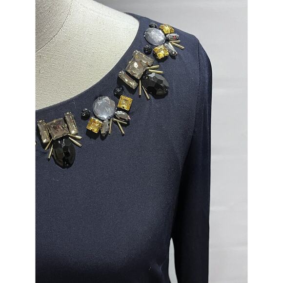 Vince Camuto Navy Long Sleeve Rhinestone Collared Sheath Lined Dress Sz 10 - Picture 5 of 10
